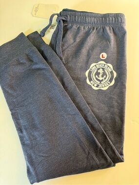 NWT Women’s EXIST Navy Blue Sweatpants with White LONG BEACH ISLAND Logo Sz LG